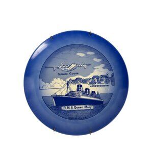 RMS Queen Mary & Spruce Goose Collectible Plate Long Beach CA Blue White Ceramic